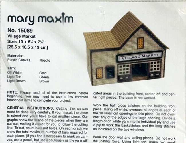 Cross Needle Stitch Plastic Canvas Kit No. 15089 Village Market MARY MAXIM