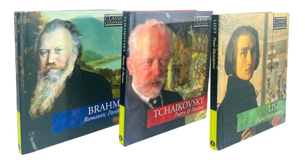 CLASSIC COMPOSERS LISZT, TCHAIKOVSKY, & BRAHMS CDs w/24 PAGE BIOGRAPHY, LOT OF 3