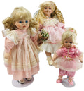 Lot of 3 VINTAGE PORCELAIN DOLLS "SWEET IN PINK" 10", 14" & 18" ~ PEROWNED.