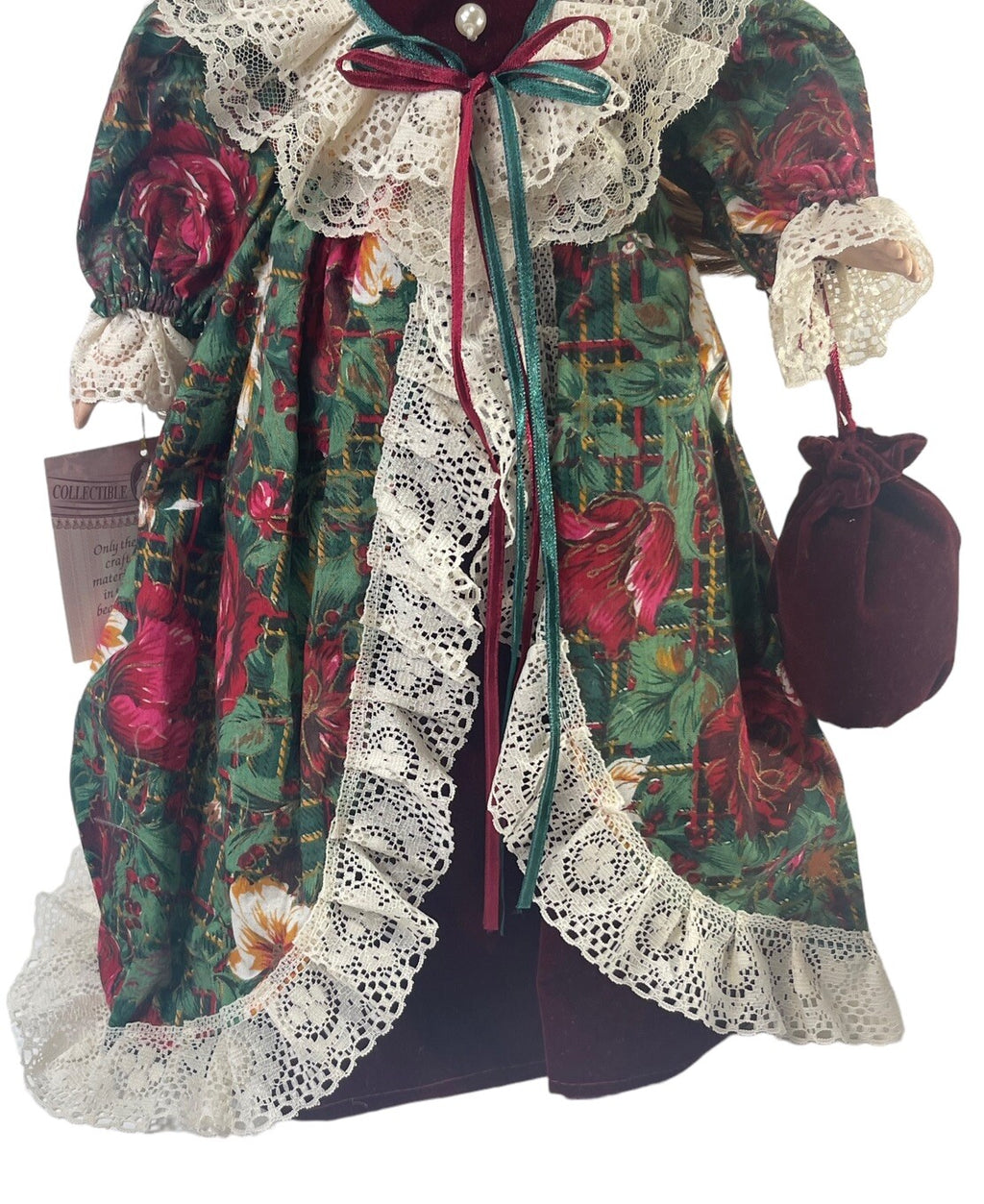 BEATIFUL VICTORIAN 17'' DOLL DRESS IN LONG VELVET DRESS~FLORA OVERLAY.