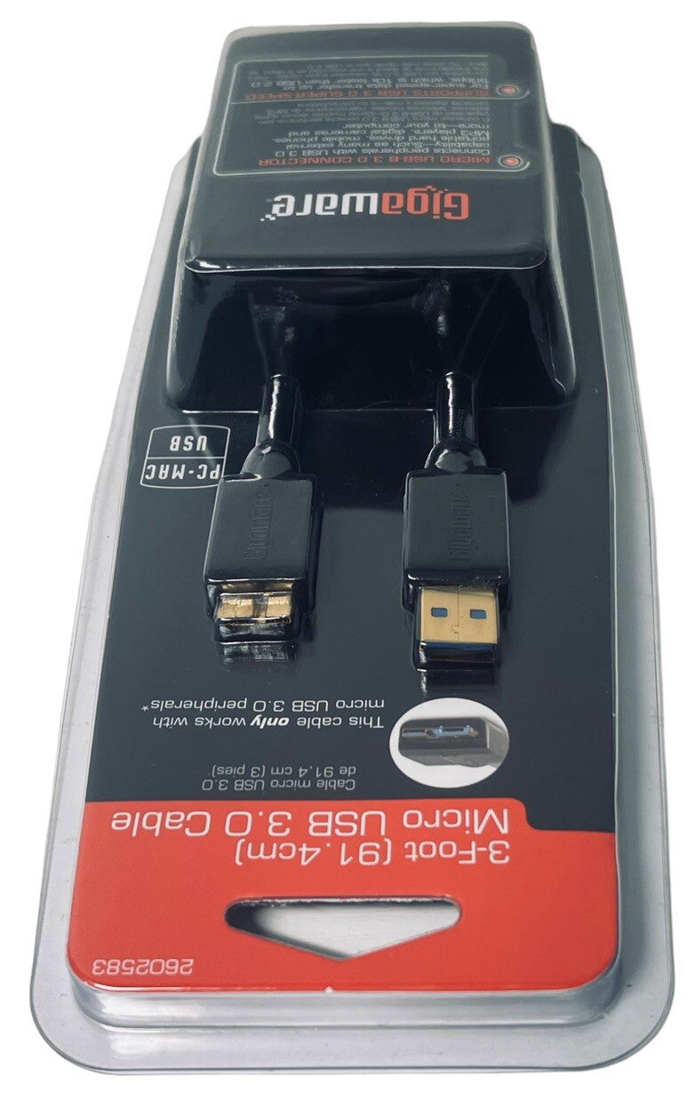 GIGAWARE 3-FOOT 91.4CM MICRO USB 3.0 CABLE for PC/MAC-2602583 - FACTORY SEALED
