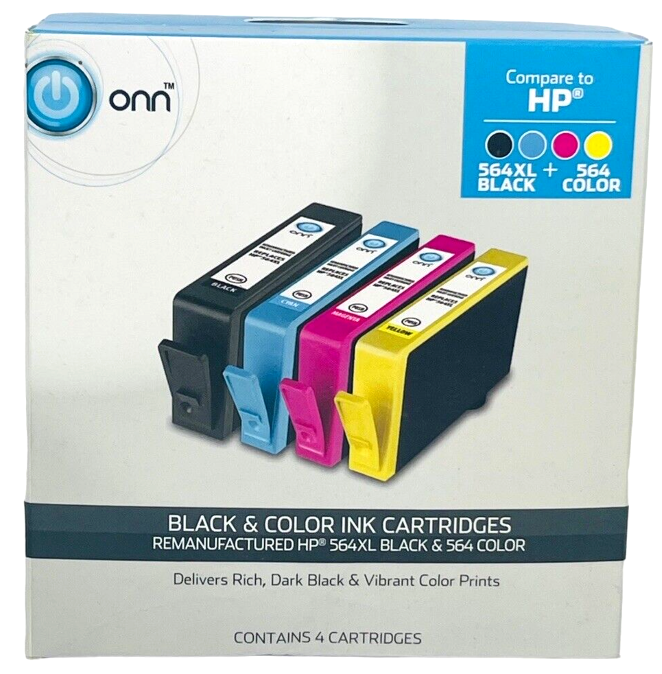 High Capacity Combo Inks for HP 564 Xl - Pack of 4, Expired 10/19 ONN NEW~SEALED