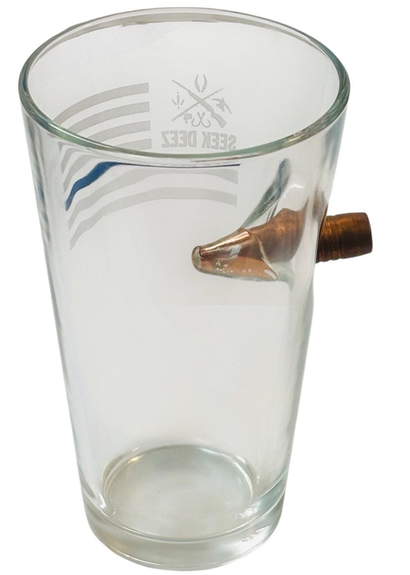 Thin Blue Line Pint Glass w/CNC'd Copper Bullet (Lead/Gunpowder Free) Seek Deek.