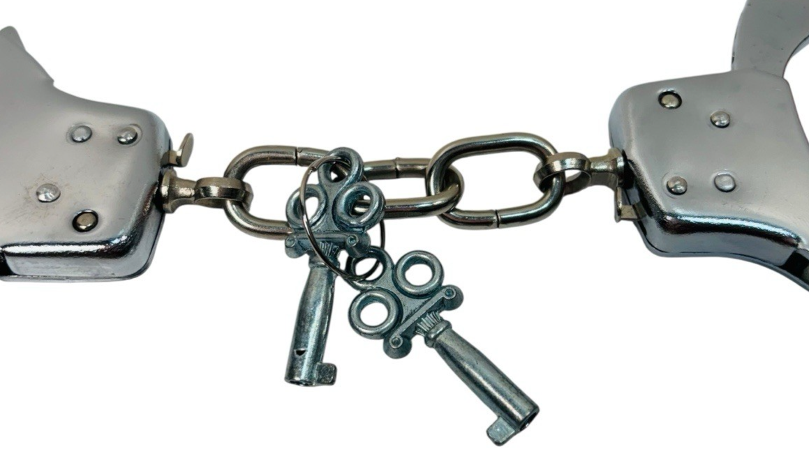 Vtg Chrome Metal Handcuffs with Keys "ADJUSTABLE" Excellent Condition.