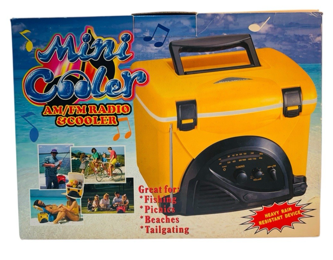 Rare LC Mini Cooler-AM FM Radio AA Battery/DC 6V Beach NIB Dentyne Ice Orange