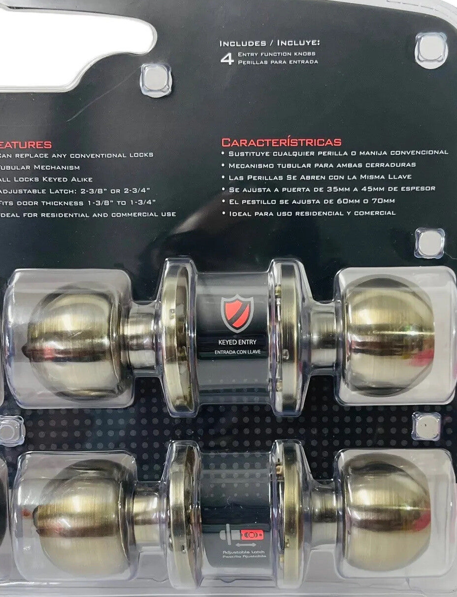 STARK Brass Doorknobs Combo Set w/Keys, In Package of 4 - Entry/Office.