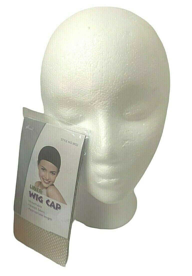 LOT OF 2 Wig Head Styrofoam/Bulk White 5.8" x 7.5" x 9.8" w/KOVI WIG CAP "NEW"