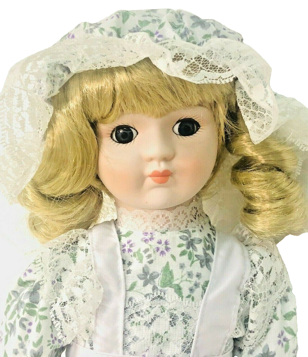 China Porcelain 15'' Doll ~ Dark Blue Eyes ~ In Original Box, MINT CONDITION
