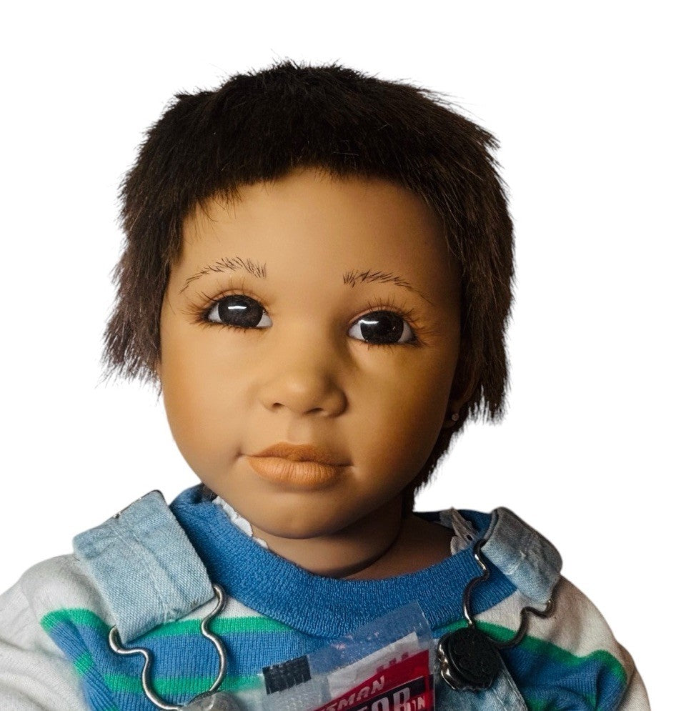 Annette Himstedt "KAI" 1st Boy 24" Doll Vinyl, 5.7lbs. w/Accessoires/Hat/Stand.