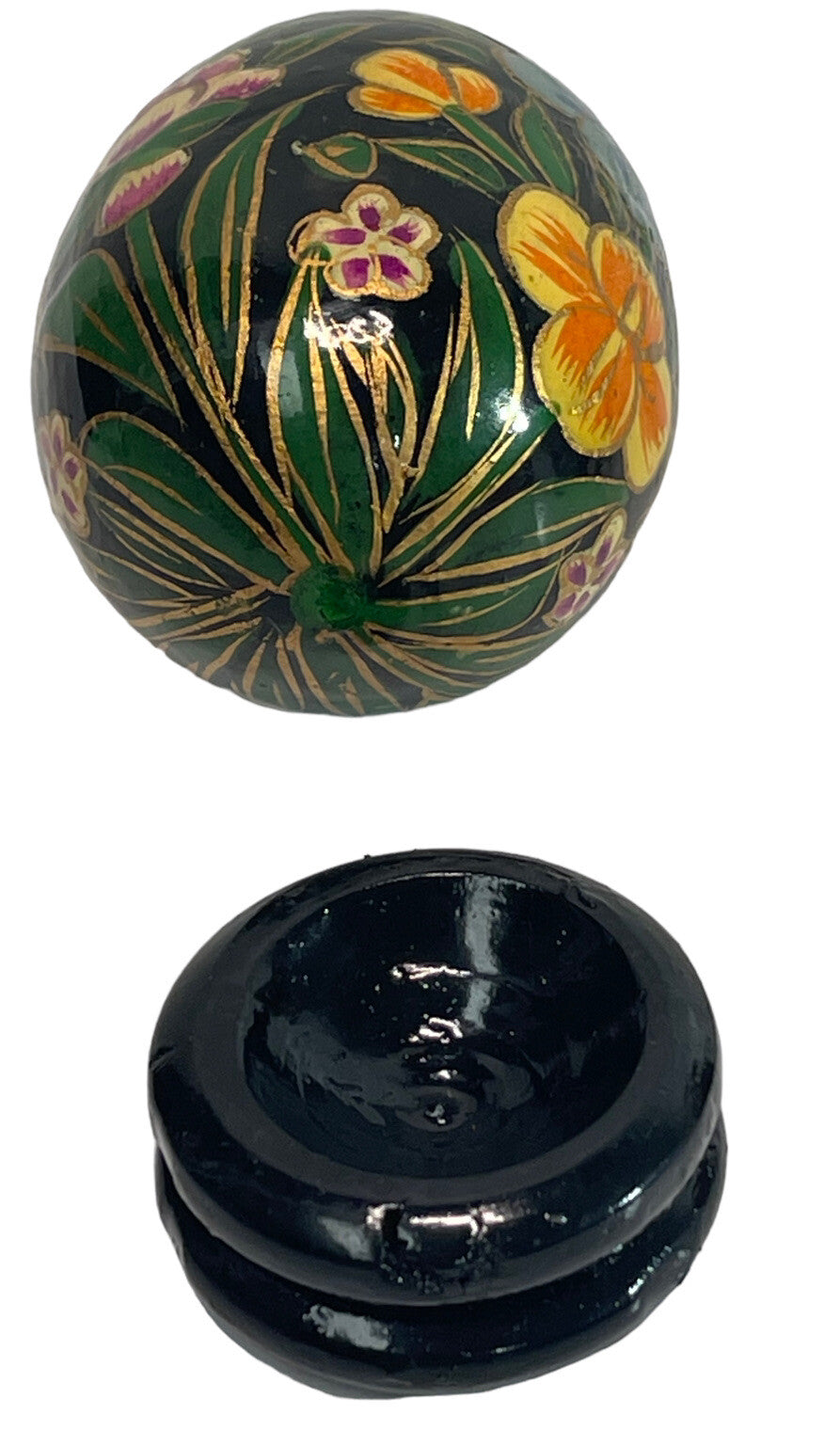 Floral Wood Egg w/Bright Flowers, Handmade w/Original Stand "MINT".