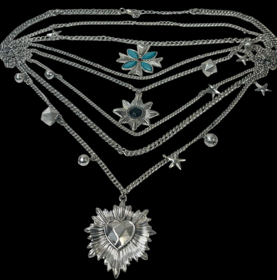 Vintage Multiple Chain Silver Tone Necklace with Charms 12'' EXCELLENT CONDITION