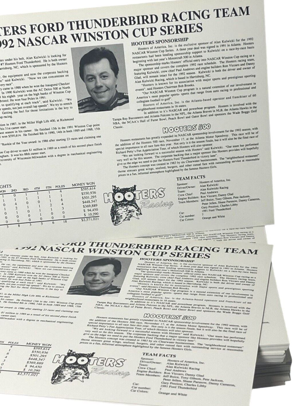 #7 Alan Kulwicki Racing Career · Racing Card 5'' X 7" Underbird Rising BRAND NEW