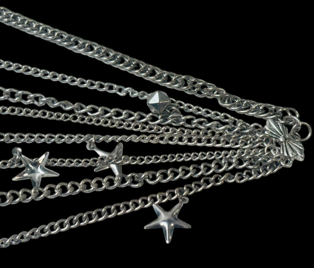 Vintage Multiple Chain Silver Tone Necklace with Charms 12'' EXCELLENT CONDITION