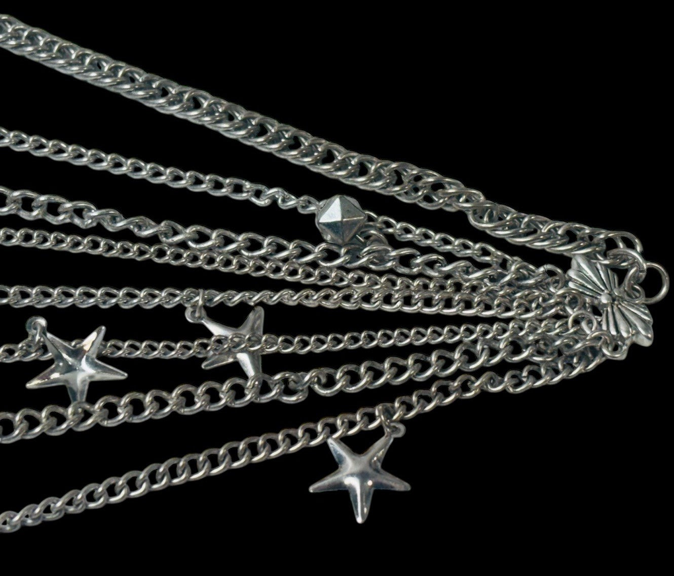 Vintage Multiple Chain Silver Tone Necklace with Charms 12'' EXCELLENT CONDITION