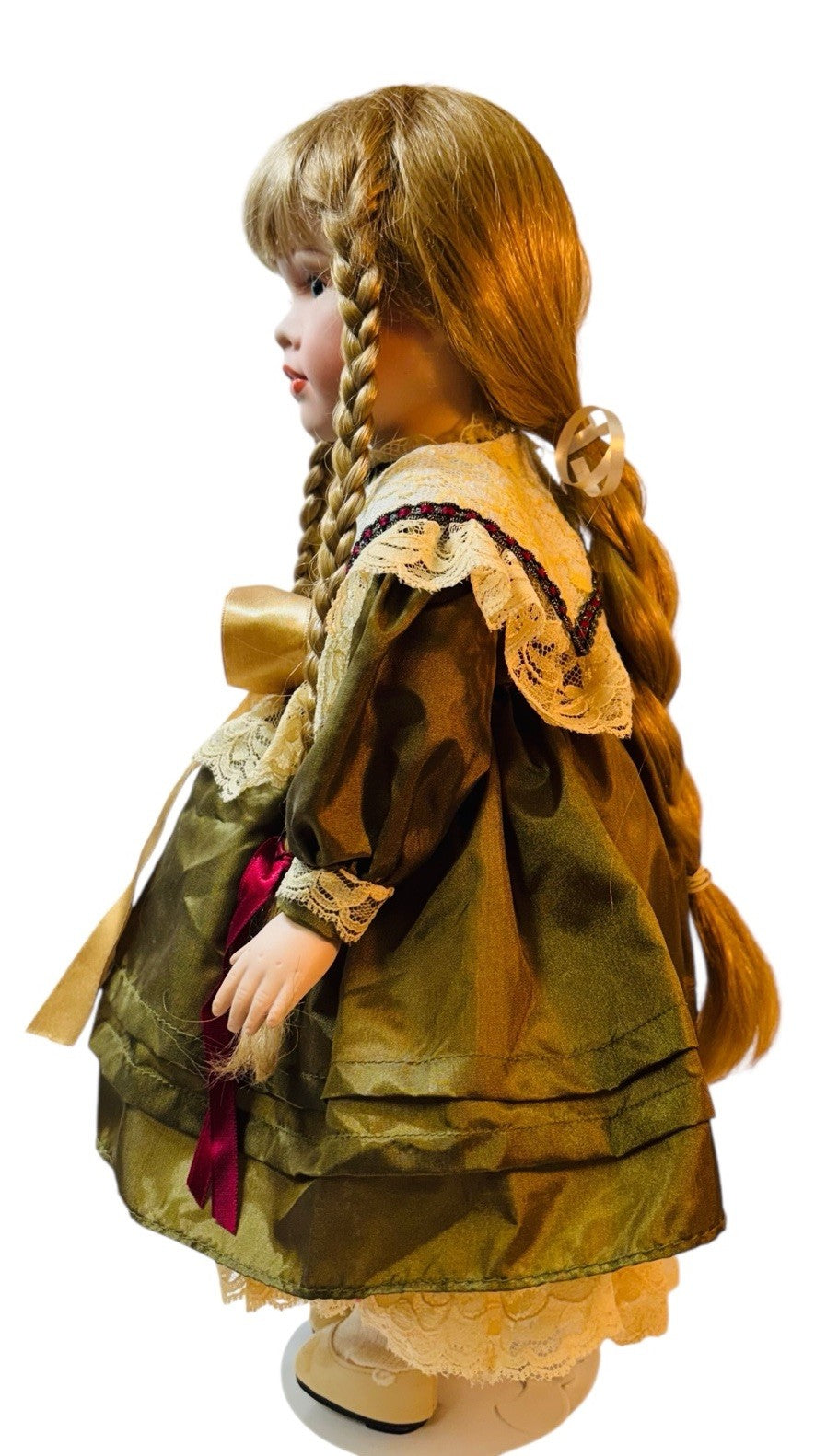 Porcelain Girl Doll Victorian Style Blode Hair, Astrology Print Clothes 16” Tall