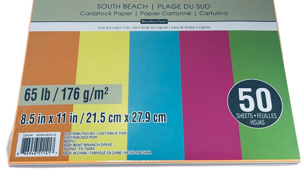 Cardstock Copy Paper 8 1/2" x 11" 50 Sheets 5-SOUTH BEACH Colors Recollections