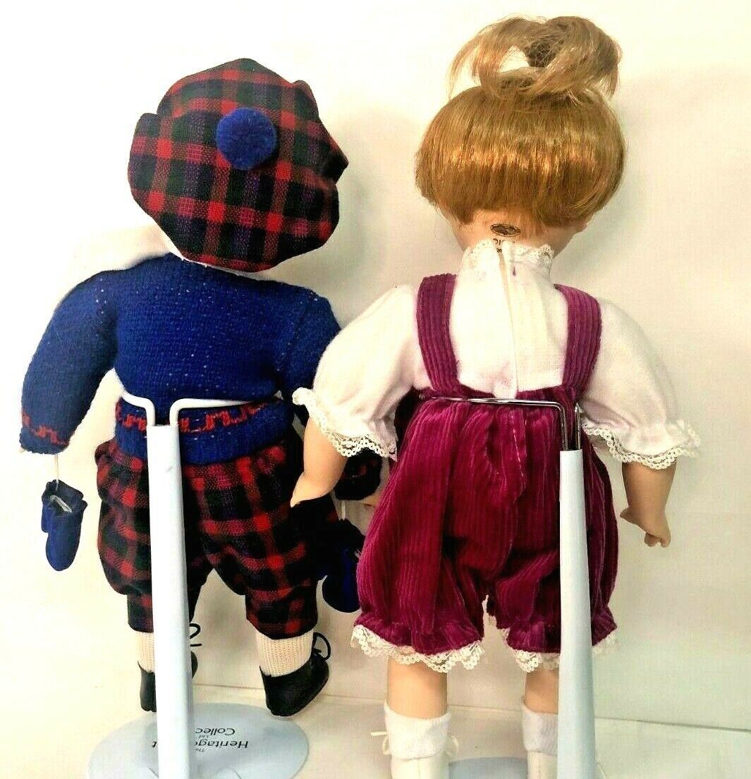 HERITAGE MINT LTD©1992© PORCELAIN DOLLS, GIRL & BOY 13.5 INCHES TALL w/STANDS