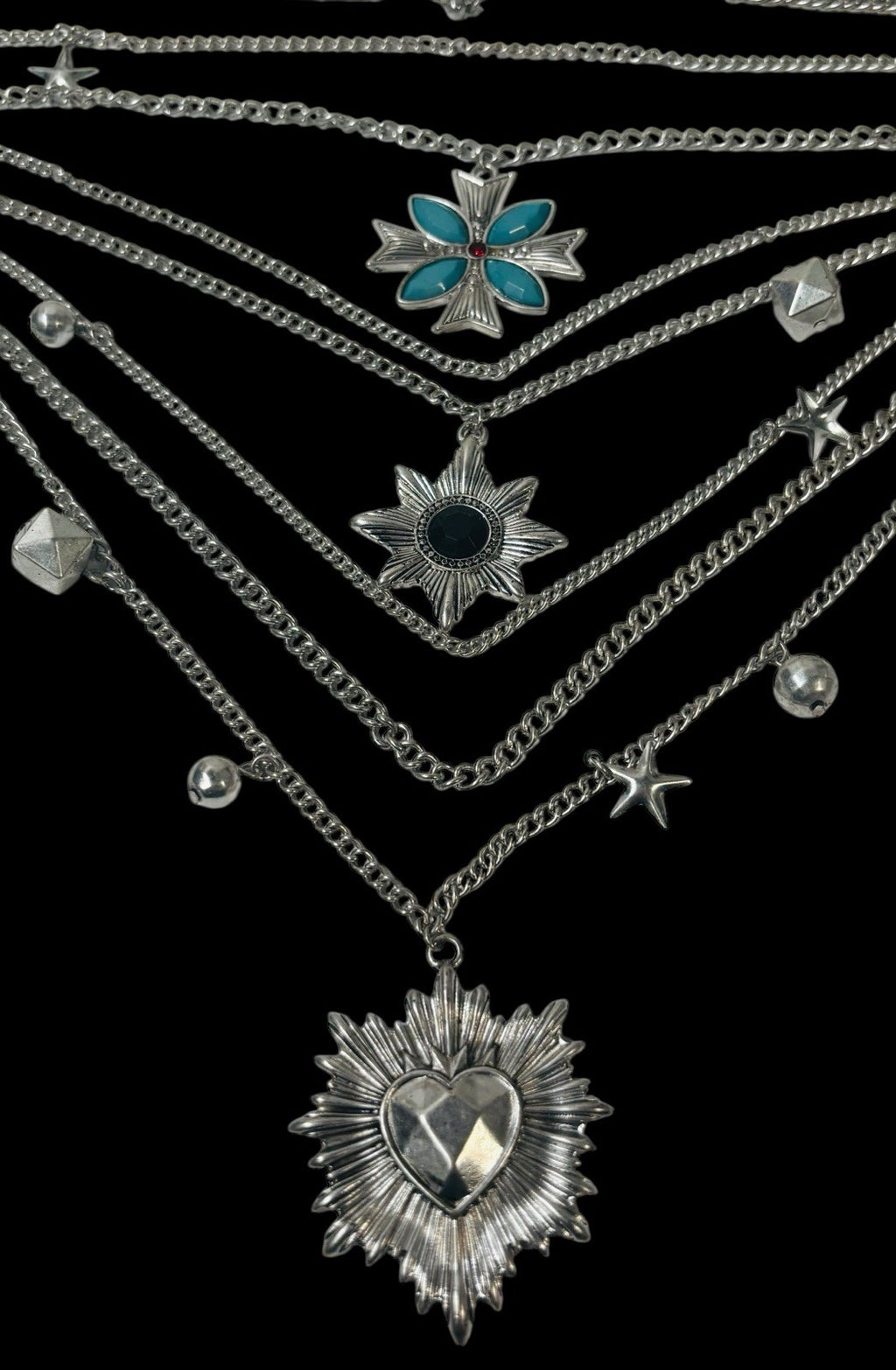 Vintage Multiple Chain Silver Tone Necklace with Charms 12'' EXCELLENT CONDITION