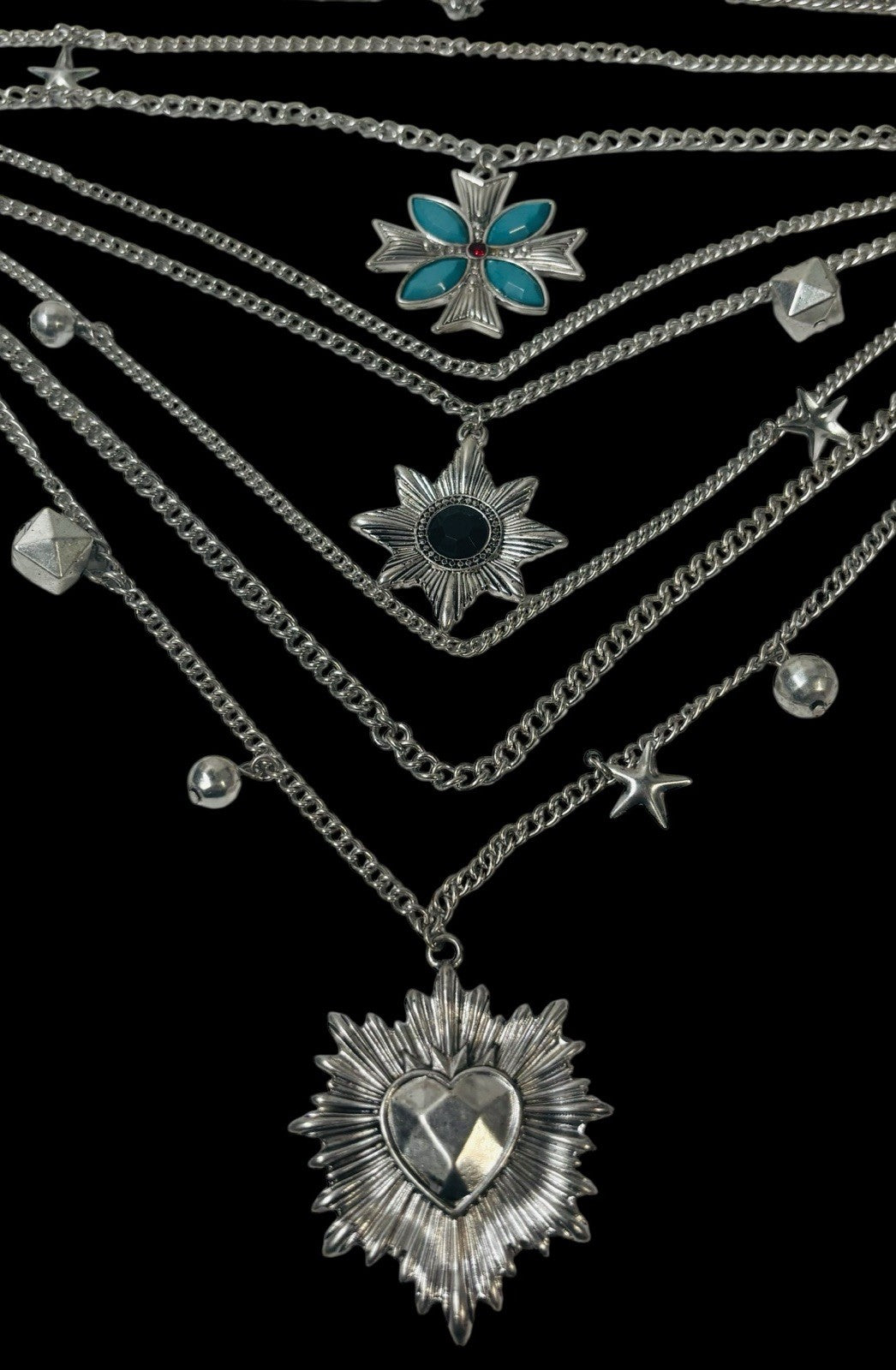 Vintage Multiple Chain Silver Tone Necklace with Charms 12'' EXCELLENT CONDITION
