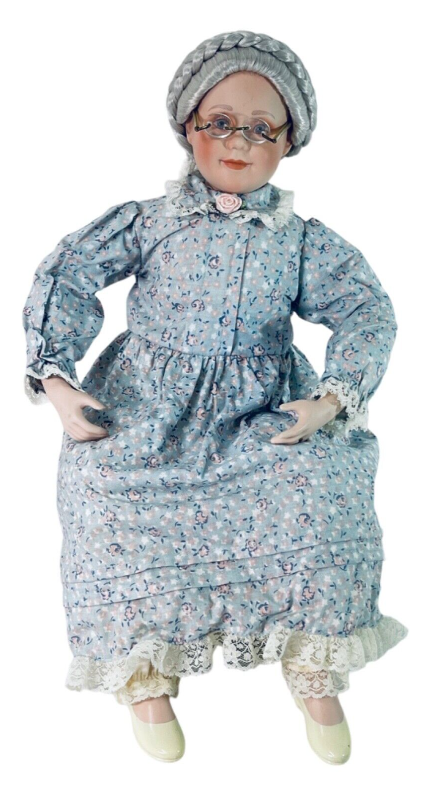 1991 Danbury Mint Porcelain Doll MBI Sitting Grandmother Sitting on Stool.