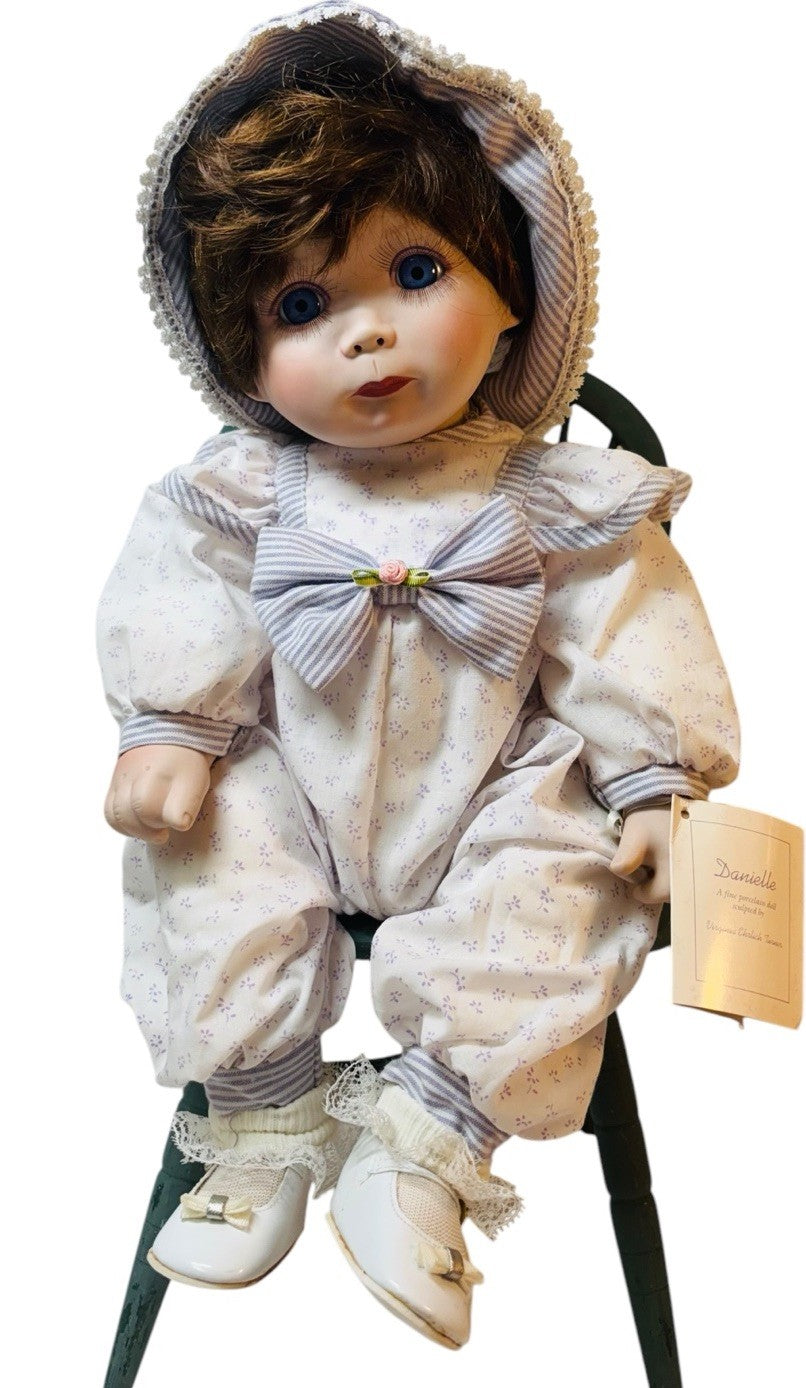 Virginia Turner 1992 Porcelain Doll Danielle Large Blue Eyes H-17” & 2.4Lbs.