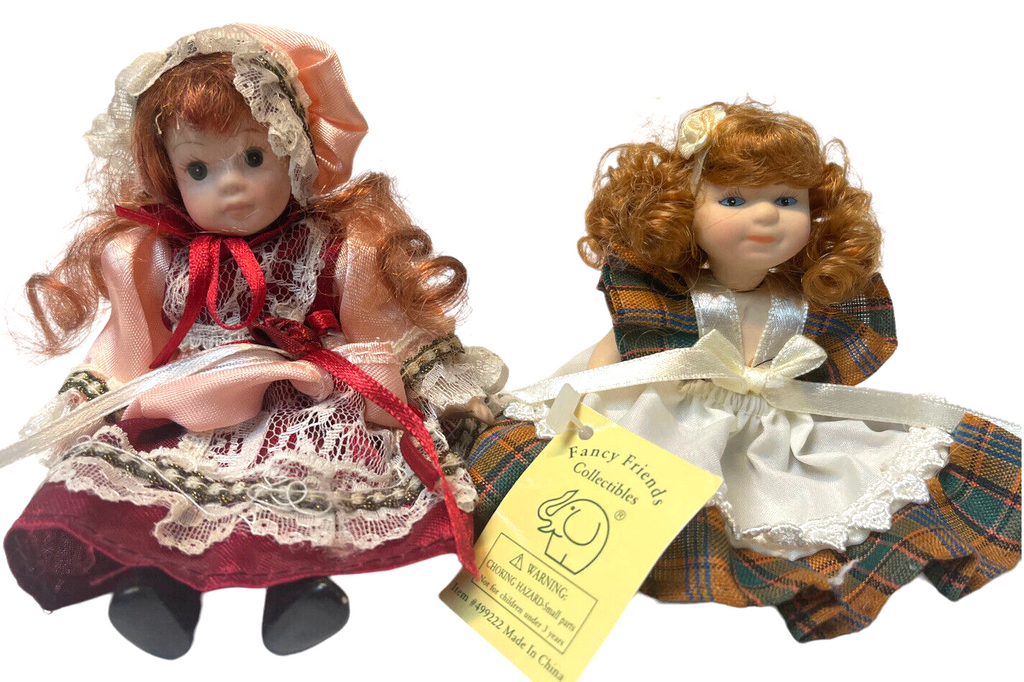 Fancy Friends 4" Porcelain Dolls Lot-2 Collectibles Green Trading VINTAGE