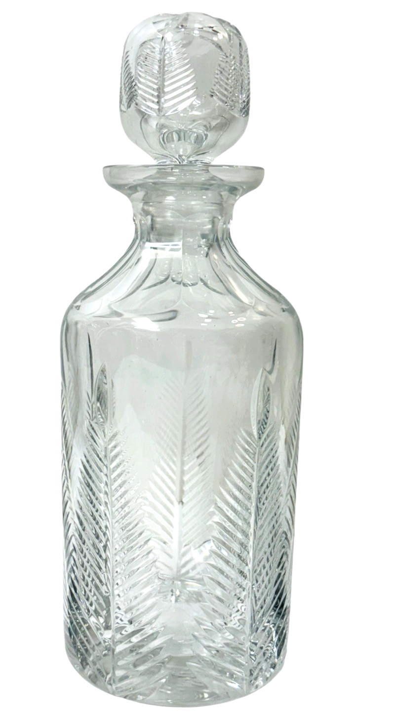 Vintage Crystal 9 3/4" Decanter & Matching Stopper W/ Thumbprint Diamond Pattern