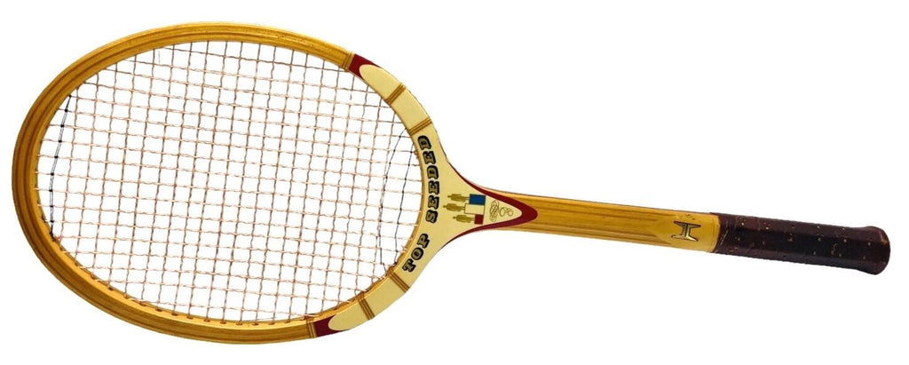 VINTAGE WOODEN TENNIS RACQUET~TOP SEEDED 444-HEAD EGG SHAPE 10.5" L X 8"-WT 10OZ