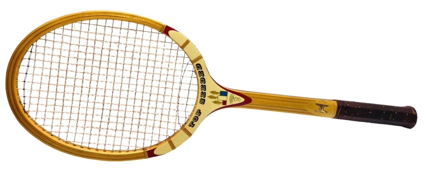 VINTAGE WOODEN TENNIS RACQUET~TOP SEEDED 444-HEAD EGG SHAPE 10.5" L X 8"-WT 10OZ