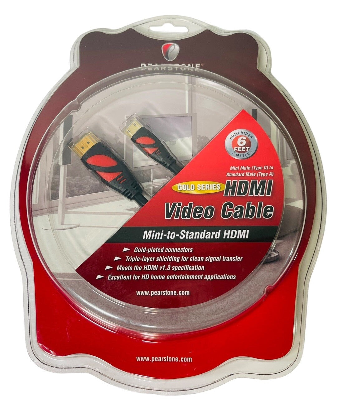 Pearstone Gold Series HDMI Mini-to-Standard Cable 6 Feet HDMI-AC206, NEW!