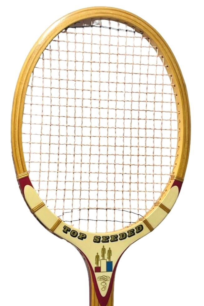 VINTAGE WOODEN TENNIS RACQUET~TOP SEEDED 444-HEAD EGG SHAPE 10.5" L X 8"-WT 10OZ