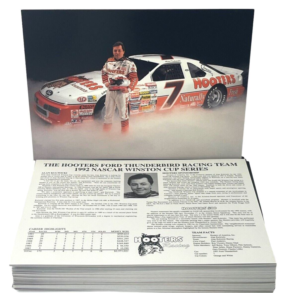 #7 Alan Kulwicki Racing Career · Racing Card 5'' X 7" Underbird Rising BRAND NEW
