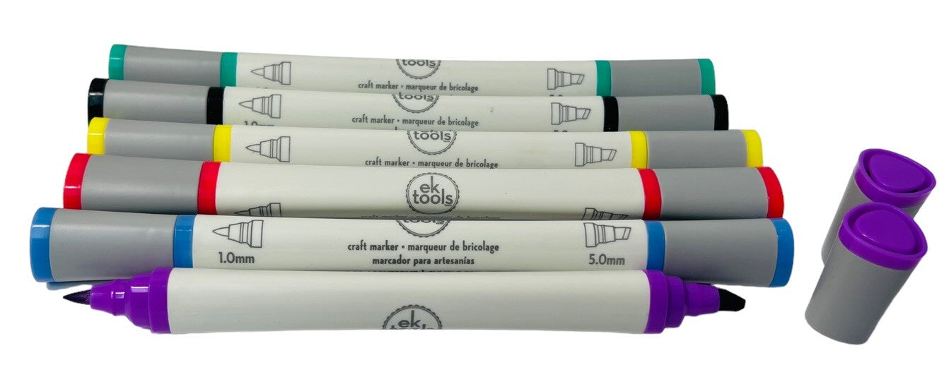 ek CRAFT MARKERS 6-PACK ~ 2-MARKERS IN ONE 1.0mm/5mm w/6-COLOR PENCILS & BAG