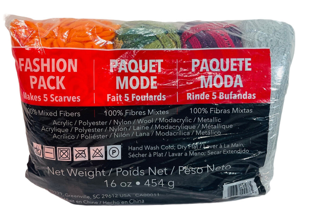 100% Mix Fibers Yarn Make 5-Scarves Net Weight 16 Oz. Fashion Pack