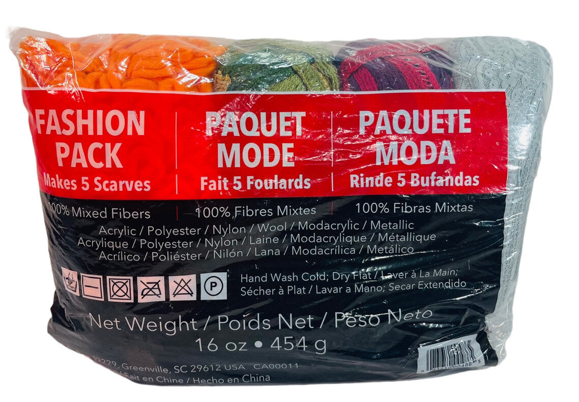 100% Mix Fibers Yarn Make 5-Scarves Net Weight 16 Oz. Fashion Pack