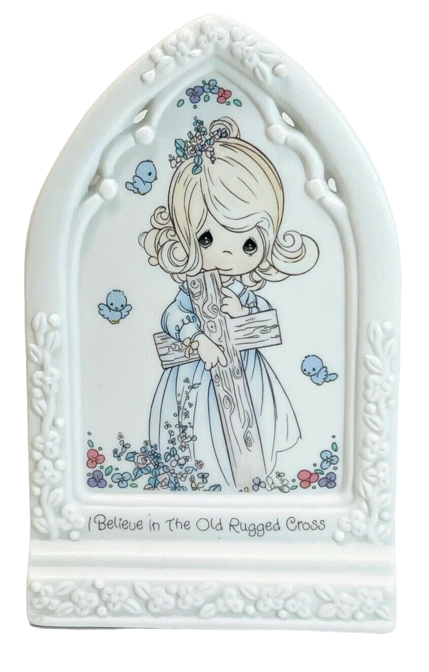Precious Moments GIRL HOLDING CROSS PLAQUE 1993 Enesco - 255866