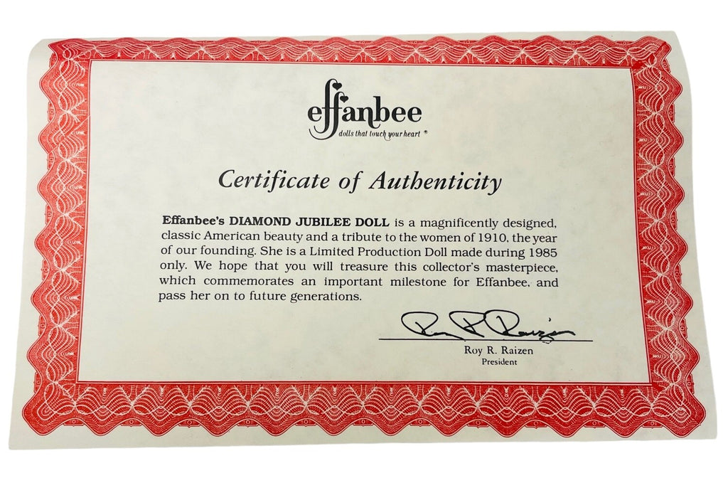 75TH ANNIVERSARY DOLL DIAMOND JUBILEE EFFANBEE 1985~Original Box w/COA.