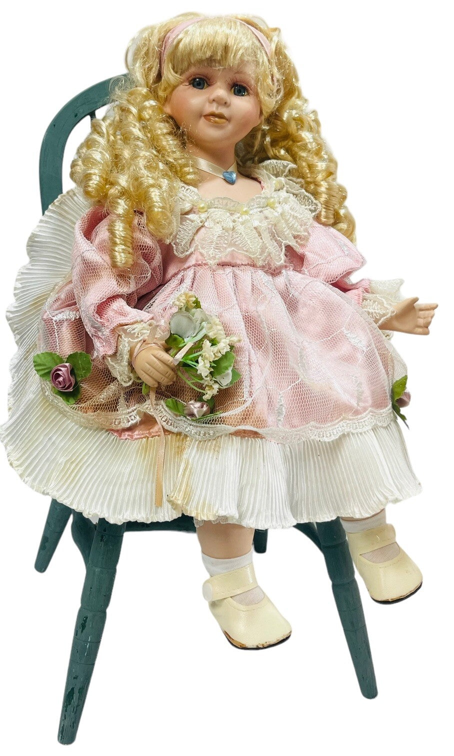 Lot of 3 VINTAGE PORCELAIN DOLLS "SWEET IN PINK" 10", 14" & 18" ~ PEROWNED.