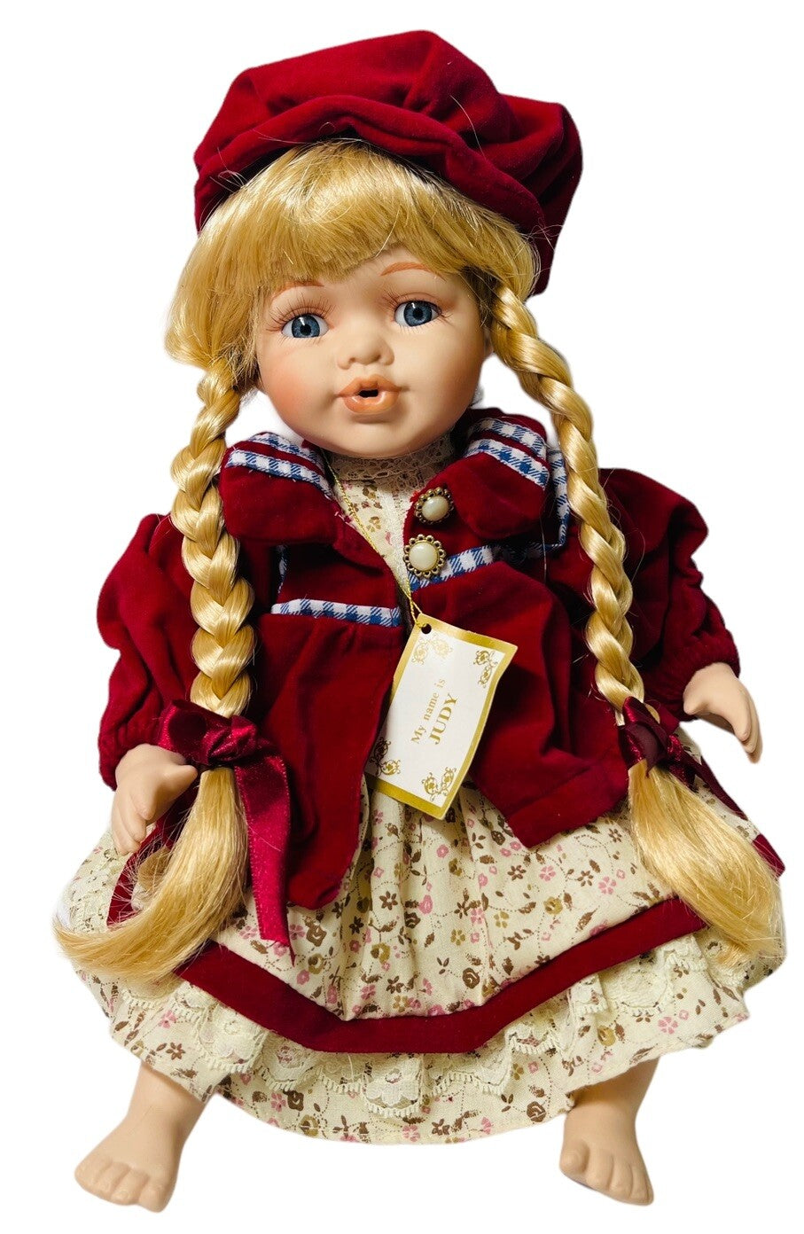 Crown Fine Porcelain Dolls 14'' “JUDY & ALICE” In A Sitting Position~Origin 1998