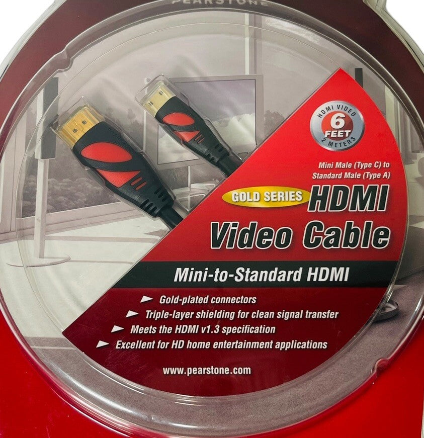 Pearstone Gold Series HDMI Mini-to-Standard Cable 6 Feet HDMI-AC206, NEW!