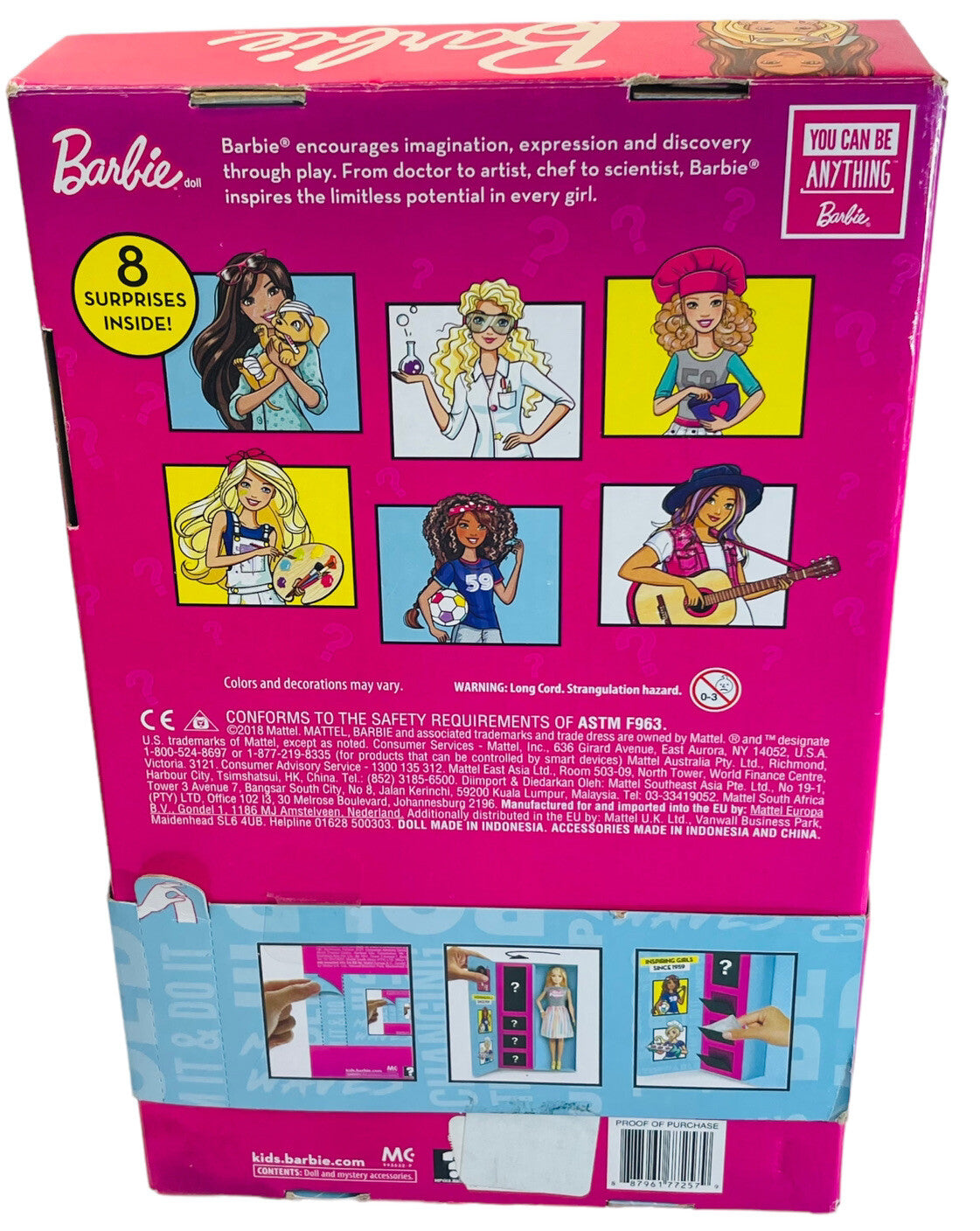 2018 MATTEL BARBIE DOLL YOU CAN BE ANYTHING GIRL POWER 8 SURPRISES INSIDE. "NEW"