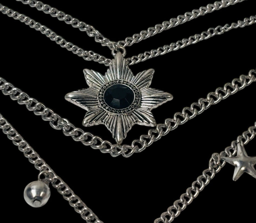 Vintage Multiple Chain Silver Tone Necklace with Charms 12'' EXCELLENT CONDITION
