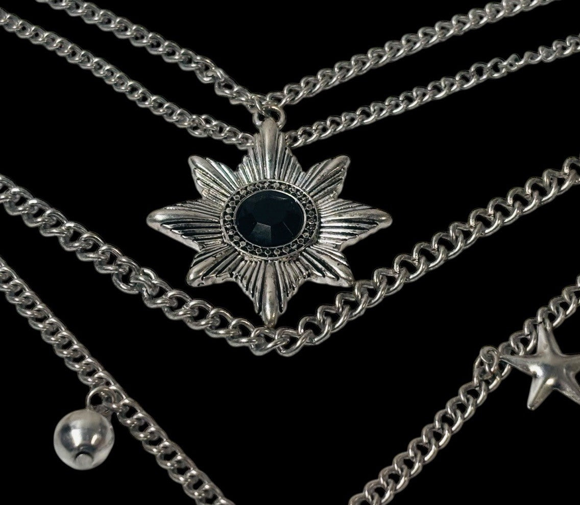 Vintage Multiple Chain Silver Tone Necklace with Charms 12'' EXCELLENT CONDITION