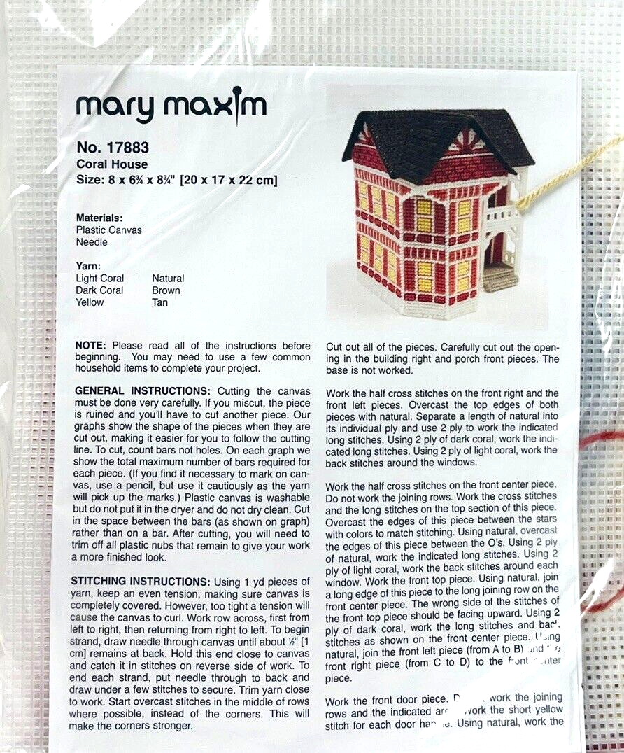 Cross Needle Stitch Plastic Canvas Kit No. 17883 Coral House MARY MAXIM