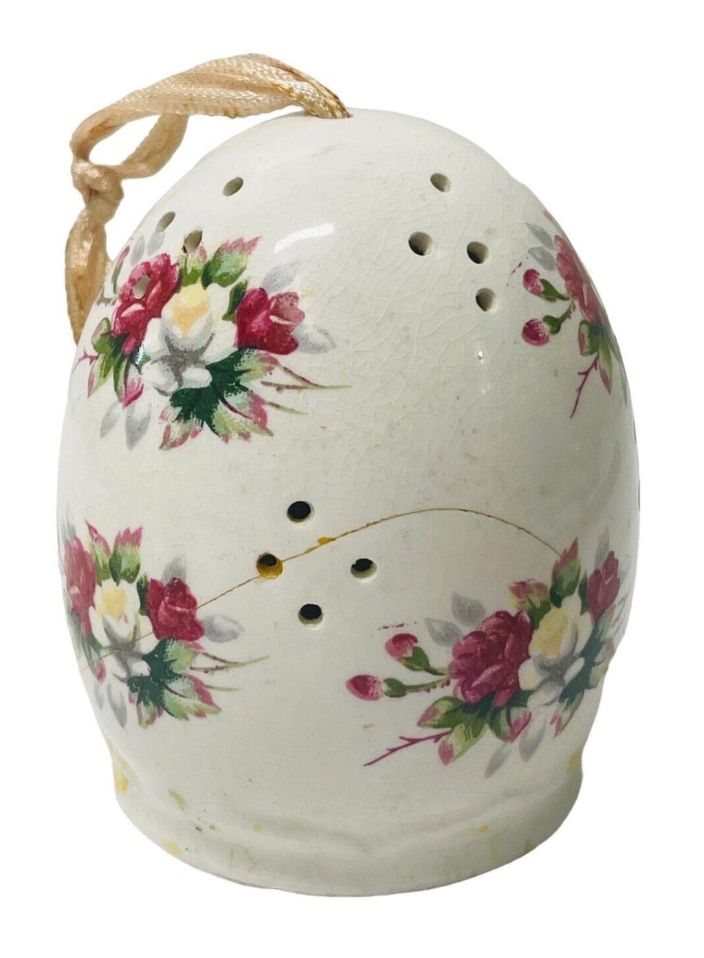 Porcelain Pomander Egg Set ~ Wardrobe Potpourri Shelf Floral ~ Lot of 2
