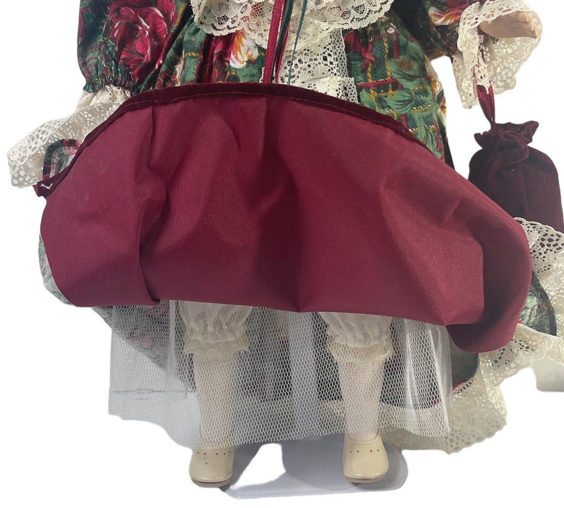 BEATIFUL VICTORIAN 17'' DOLL DRESS IN LONG VELVET DRESS~FLORA OVERLAY.