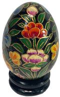 Floral Wood Egg w/Bright Flowers, Handmade w/Original Stand "MINT".