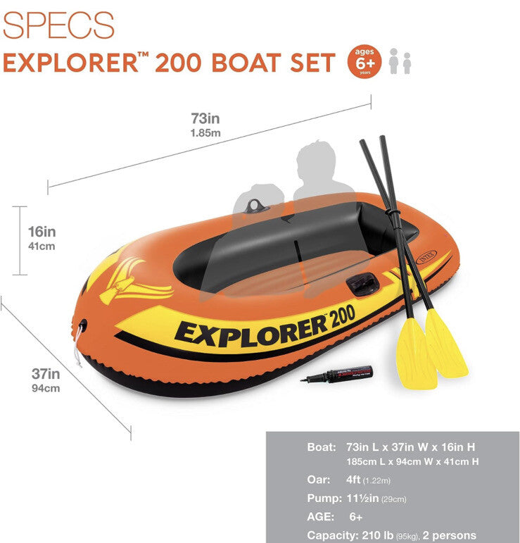 Intex Inflatable BOAT SET (73in X 37in X 16in) 2-Person Explorer 200 BRAND NEW.