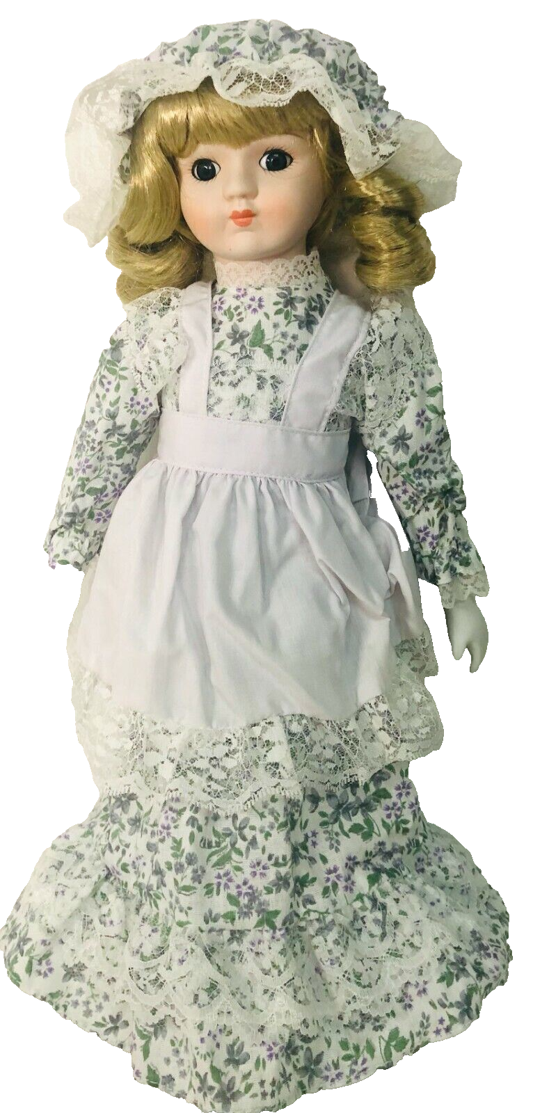 China Porcelain 15'' Doll ~ Dark Blue Eyes ~ In Original Box, MINT CONDITION