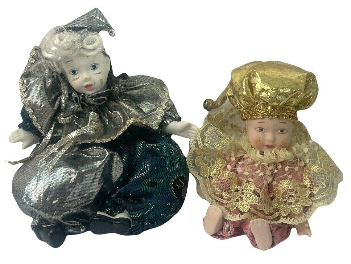 Lot of 2 Vintage Porcelain Bisque Clowns - EXCELLENT CONDITION